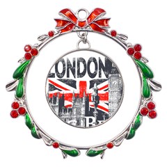 Big Ben City Of London Metal X mas Wreath Ribbon Ornament by Mog4mog4