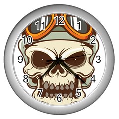 Motorcycle Helmet Skull Clip Art Cranial Skeleton Wall Clock (silver) by Mog4mog4