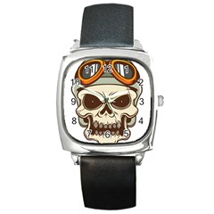 Motorcycle Helmet Skull Clip Art Cranial Skeleton Square Metal Watch by Mog4mog4