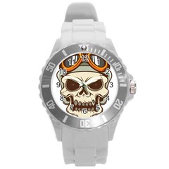 Motorcycle Helmet Skull Clip Art Cranial Skeleton Round Plastic Sport Watch (l) by Mog4mog4