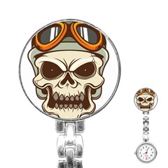 Motorcycle Helmet Skull Clip Art Cranial Skeleton Stainless Steel Nurses Watch by Mog4mog4