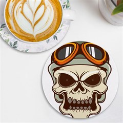 Motorcycle Helmet Skull Clip Art Cranial Skeleton Uv Print Round Tile Coaster by Mog4mog4