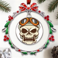 Motorcycle Helmet Skull Clip Art Cranial Skeleton Metal X mas Wreath Ribbon Ornament by Mog4mog4