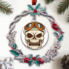 Motorcycle Helmet Skull Clip Art Cranial Skeleton Metal X mas Wreath Holly Leaf Ornament