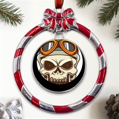 Motorcycle Helmet Skull Clip Art Cranial Skeleton Metal Red Ribbon Round Ornament by Mog4mog4