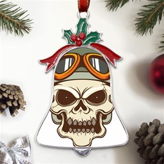 Motorcycle Helmet Skull Clip Art Cranial Skeleton Metal Holly Leaf Bell Ornament by Mog4mog4