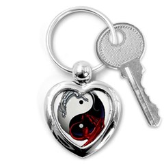 Yin And Yang Chinese Dragon Key Chain (heart) by Mog4mog4