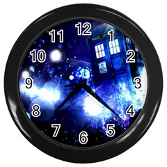 Tardis Background Space Wall Clock (black) by Mog4mog4