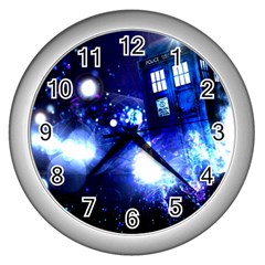 Tardis Background Space Wall Clock (silver) by Mog4mog4