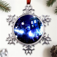 Tardis Background Space Metal Large Snowflake Ornament by Mog4mog4