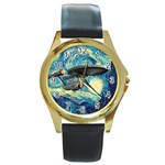 Star Starship The Starry Night Van Gogh Round Gold Metal Watch Front