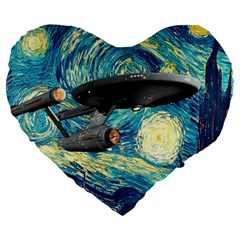 Star Starship The Starry Night Van Gogh Large 19  Premium Flano Heart Shape Cushions by Mog4mog4