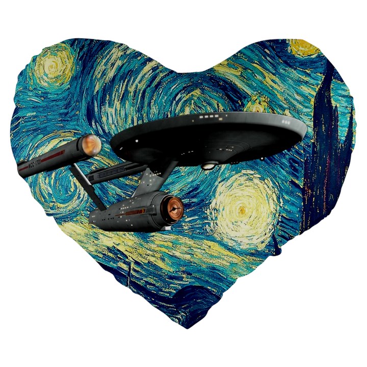 Star Starship The Starry Night Van Gogh Large 19  Premium Flano Heart Shape Cushions