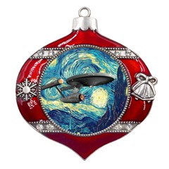 Star Starship The Starry Night Van Gogh Metal Snowflake And Bell Red Ornament