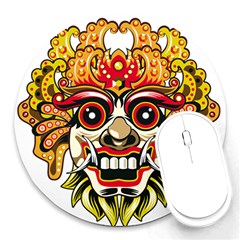 Bali Barong Mask Euclidean Vector Chiefs Face Round Mousepad by Mog4mog4