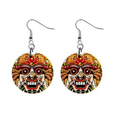 Bali Barong Mask Euclidean Vector Chiefs Face Mini Button Earrings by Mog4mog4