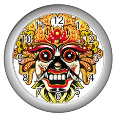 Bali Barong Mask Euclidean Vector Chiefs Face Wall Clock (silver) by Mog4mog4