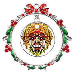 Bali Barong Mask Euclidean Vector Chiefs Face Metal X mas Wreath Ribbon Ornament by Mog4mog4