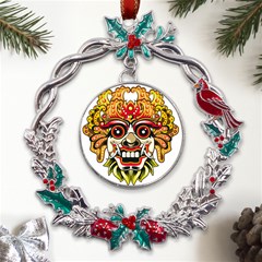 Bali Barong Mask Euclidean Vector Chiefs Face Metal X mas Wreath Holly Leaf Ornament