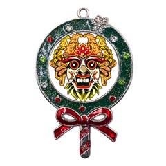 Bali Barong Mask Euclidean Vector Chiefs Face Metal X mas Lollipop With Crystal Ornament