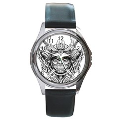 Drawing Samurai Tattoo Sketch Japanese Samurai Round Metal Watch