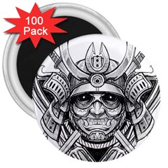 Drawing Samurai Tattoo Sketch Japanese Samurai 3  Magnets (100 pack)