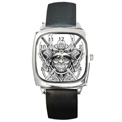 Drawing Samurai Tattoo Sketch Japanese Samurai Square Metal Watch