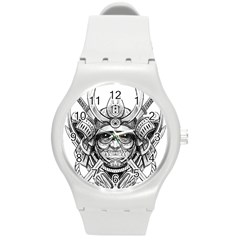 Drawing Samurai Tattoo Sketch Japanese Samurai Round Plastic Sport Watch (M)