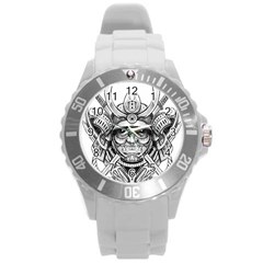 Drawing Samurai Tattoo Sketch Japanese Samurai Round Plastic Sport Watch (L)