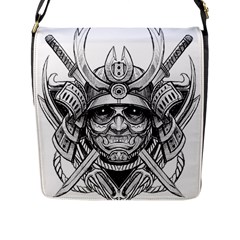 Drawing Samurai Tattoo Sketch Japanese Samurai Flap Closure Messenger Bag (L)