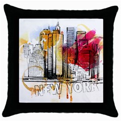 New York City Skyline Vector Illustration Throw Pillow Case (black) by Mog4mog4