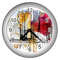 New York City Skyline Vector Illustration Wall Clock (silver) by Mog4mog4