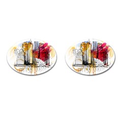 New York City Skyline Vector Illustration Cufflinks (oval) by Mog4mog4