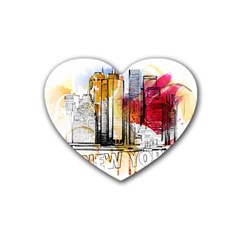 New York City Skyline Vector Illustration Rubber Coaster (heart) by Mog4mog4