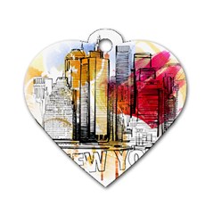 New York City Skyline Vector Illustration Dog Tag Heart (two Sides) by Mog4mog4