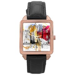 New York City Skyline Vector Illustration Rose Gold Leather Watch  by Mog4mog4