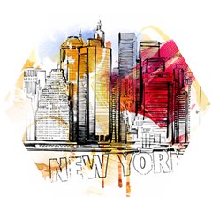 New York City Skyline Vector Illustration Wooden Puzzle Hexagon by Mog4mog4