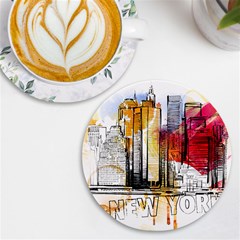 New York City Skyline Vector Illustration Uv Print Round Tile Coaster by Mog4mog4