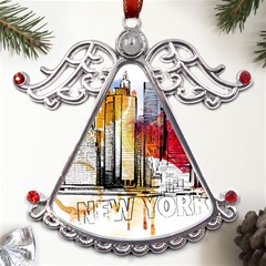 New York City Skyline Vector Illustration Metal Angel With Crystal Ornament by Mog4mog4