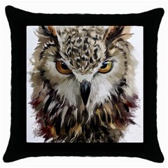 Vector Hand Painted Owl Throw Pillow Case (black) by Mog4mog4