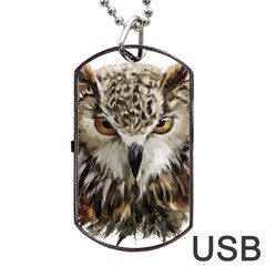 Vector Hand Painted Owl Dog Tag Usb Flash (two Sides) by Mog4mog4