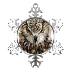 Vector Hand Painted Owl Metal Small Snowflake Ornament by Mog4mog4