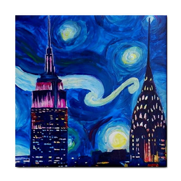 Starry Night In New York Van Gogh Manhattan Chrysler Building And Empire State Building Tile Coaster