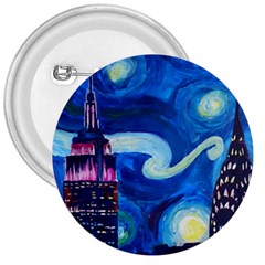 Starry Night In New York Van Gogh Manhattan Chrysler Building And Empire State Building 3  Buttons by Mog4mog4