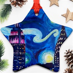 Starry Night In New York Van Gogh Manhattan Chrysler Building And Empire State Building Ornament (star) by Mog4mog4