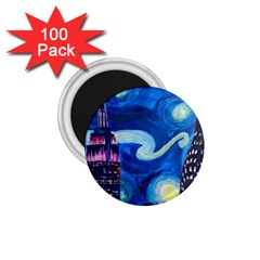 Starry Night In New York Van Gogh Manhattan Chrysler Building And Empire State Building 1 75  Magnets (100 Pack)  by Mog4mog4