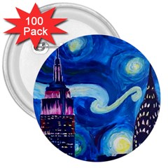 Starry Night In New York Van Gogh Manhattan Chrysler Building And Empire State Building 3  Buttons (100 Pack)  by Mog4mog4