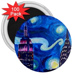 Starry Night In New York Van Gogh Manhattan Chrysler Building And Empire State Building 3  Magnets (100 Pack) by Mog4mog4