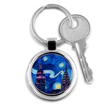 Starry Night In New York Van Gogh Manhattan Chrysler Building And Empire State Building Key Chain (Round) Front