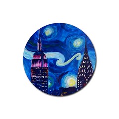 Starry Night In New York Van Gogh Manhattan Chrysler Building And Empire State Building Rubber Round Coaster (4 Pack) by Mog4mog4